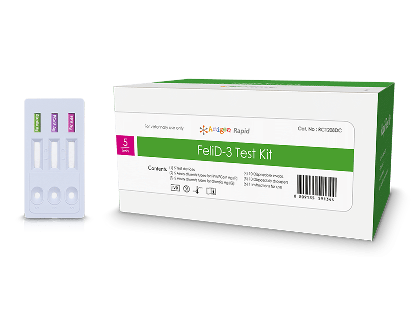 BIONOTE Anigen Rapid FeliD-3 Ag – 3-in-1 Feline Infectious Disease Test – 5 Tests