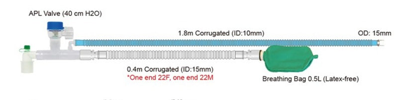 Mapleson F Ayres T-Piece Corrugated Tube 1.8m (Pediatric Type)